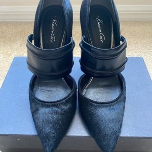 Kenneth Cole Black Leather Mohair Pointed Toe Heels "Water" SZ8M